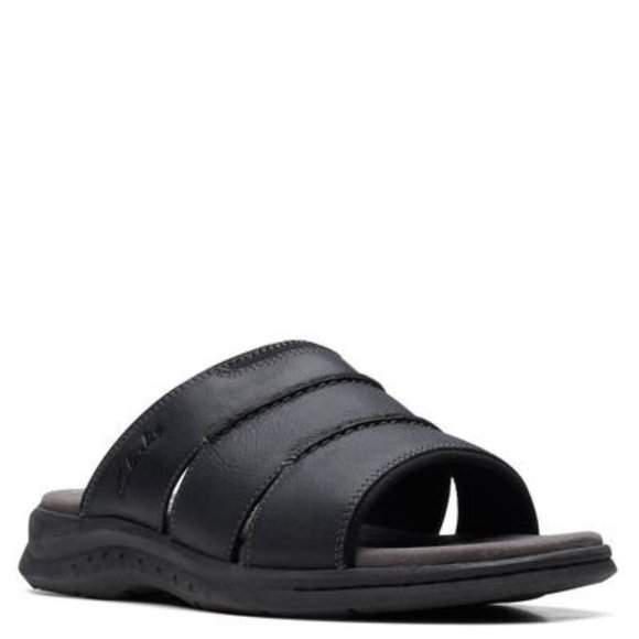 Clarks Men's Leather Walkford Easy black tumbled Slide Sandals Men's Shoes - Picture 1 of 7
